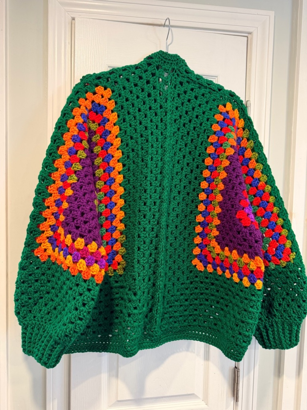 Handmade Crochet Granny Square One Size Cozy Cardigan Boho Chunky Knit Sweater - Picture 8 of 10